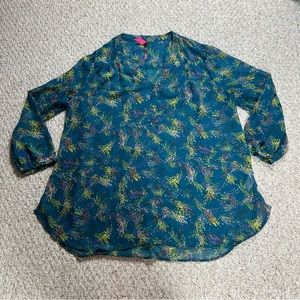 Pure Energy Floral Blouse Womens 3 22/24 Sheer Top Button Adjustable Roll Tab